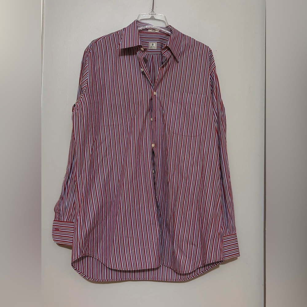 Peter Millar Men's Red and White Striped Shirt
